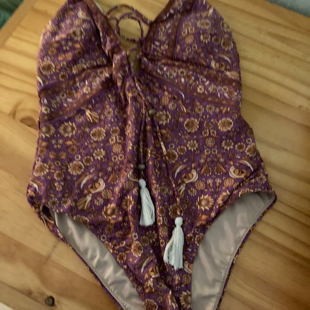 Spell & The Gypsy Gypset Boho Lace Up Plum One Piece Swimsuit Size XS - Picture 4 of 8